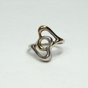 Tiffany & Co Two Tone Open Heart Ring Sterling Silver & 18K Size 6.75 JR1161
